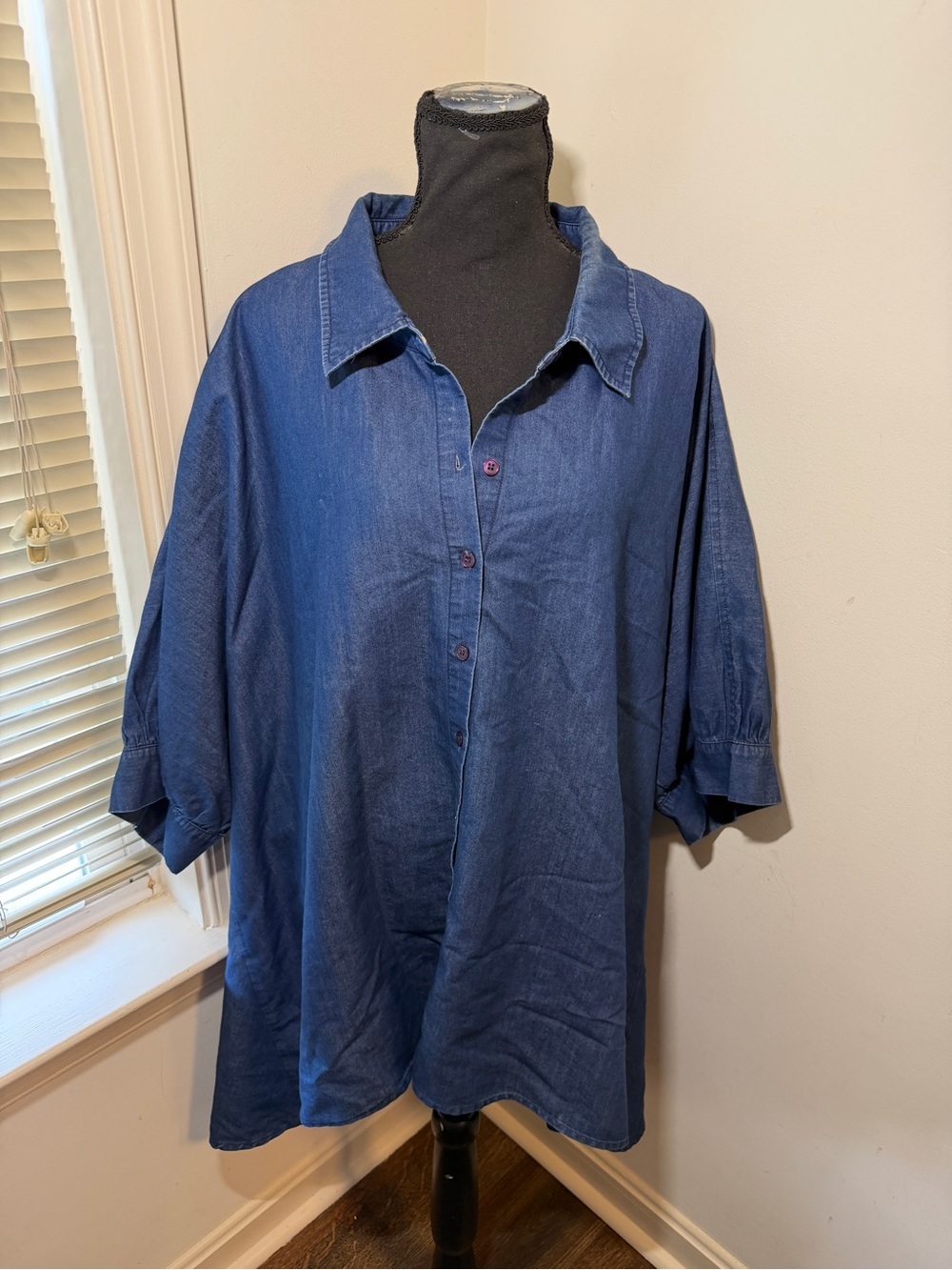 Ashley Stewart Dark Wash Denim Jacket Shirt Plus Size 28 Cotton Blend